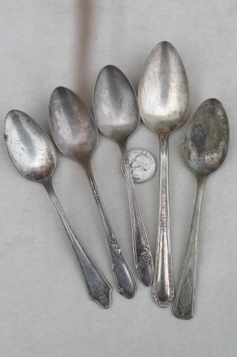 ornate antique silver plate spoons, vintage flatware lot 40 tea spoons mixed patterns
