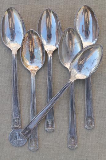 ornate antique silver plate tea spoons, vintage flatware lot 60 teaspoons mixed patterns