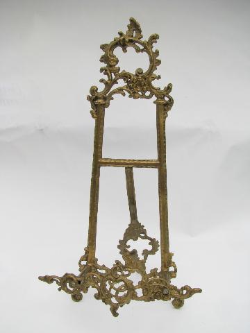 ornate brass easel sign stand / menu card holder, painting or photo display