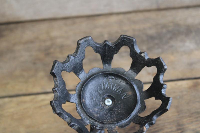 ornate cast iron oil lamp holder w/ bracket, 1980s vintage reproduction antique
