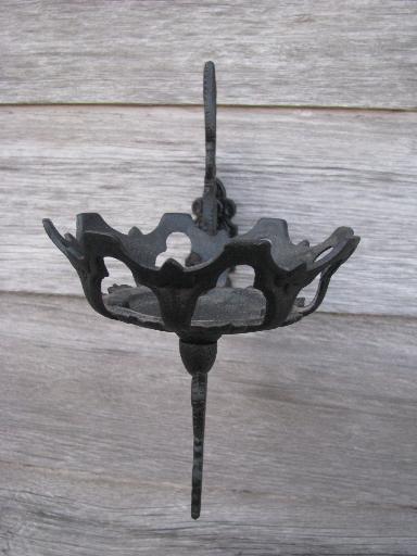 ornate oil lamp holder wall brackets, vintage cast metal marked Emig