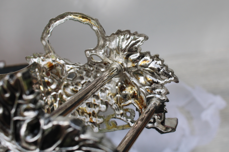 ornate silver plate utensil holders for buffet flatware, vintage set new in box