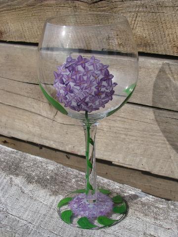 painted flowers pink, blue, ivory, lavender floral wine glasses set