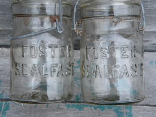 pair antique vintage 1pt Foster Seal Fast canning jars w/wire bails