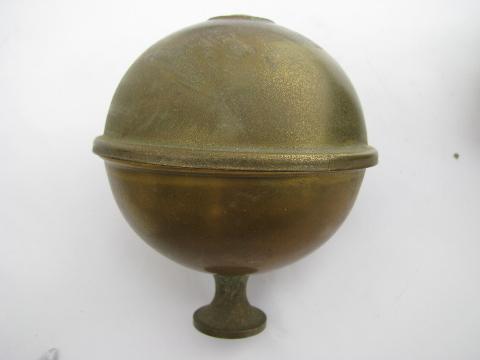 pair of antique brass architectural ball finials, old brass bed knobs