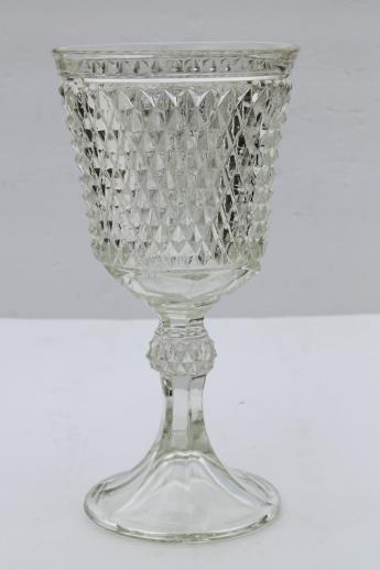 pair of huge goblet vases, vintage crystal clear Indiana diamond point glass urns