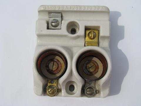 pair of old antique early GE architectural fuse holders with Edison sockets & 1901 patent