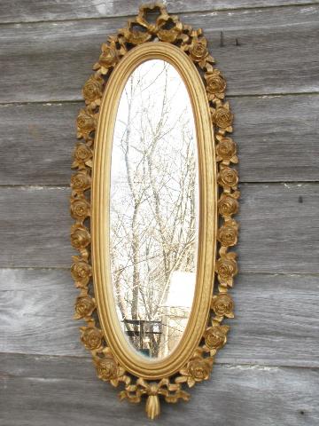 pair of oval mirrors, vintage french country style ornate gold rococo