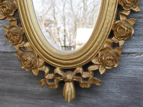 pair of oval mirrors, vintage french country style ornate gold rococo