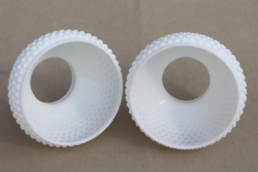 pair of vintage hobnail milk glass shades, lampshades for student lamp or hanging light
