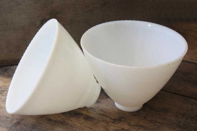 pair of vintage white glass diffuser shades, lamp shade reflector waffle milk glass