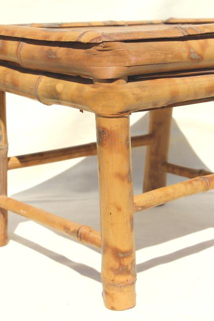 pair tiny vintage bamboo stools, little low end tables or plant stands