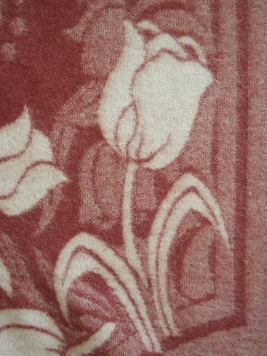 pair unused vintage wool camp blankets w/ dutch tulips, old Orr labels