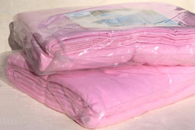 pair vintage Sears poly plush bed blankets in pink, sealed full double blanket size