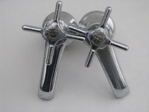 pair vintage art deco chrome lavatory faucet taps Chicago Faucets