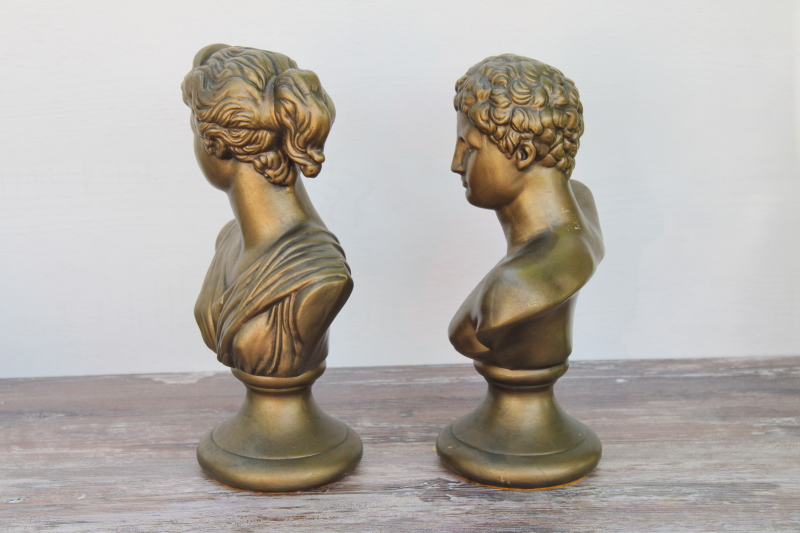 Pair Vintage Ceramic Busts Classical Statuary Apollo And Artemis Diana