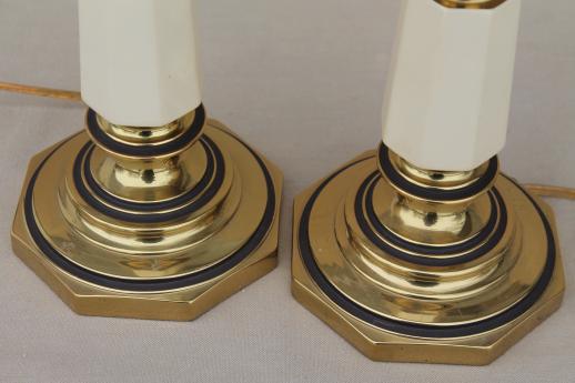 pair vintage solid brass Stiffel table lamps, Hollywood regency white & gold
