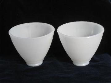 pair vintage white milk glass torchiere reflector, light diffuser lamp shades