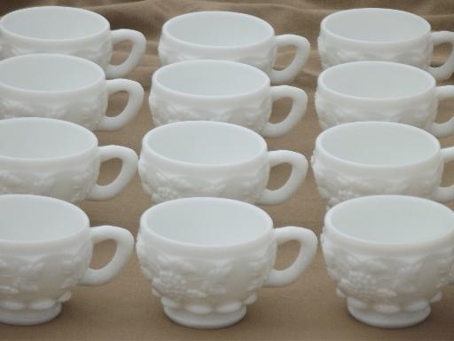 paneled grape milk glass punch cups set of 12, vintage Westmoreland