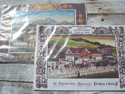 paper placemats for Oktoberfest, vintage Swiss alpine cow herd scenes