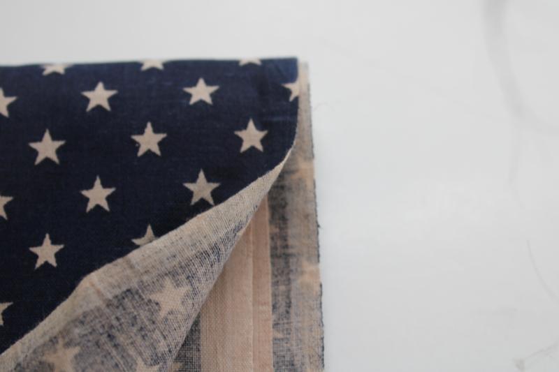 patriotic stars print cotton fabric, cream w/ navy blue primitive Americana style
