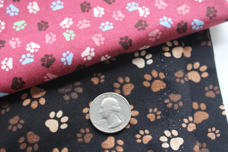 paw prints cotton print fabric lot, sewing material for pets projects dogs or cats