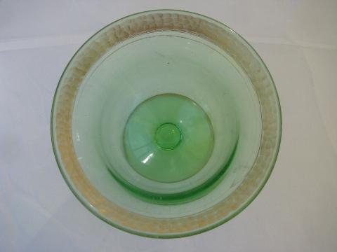 pebbled rim gold pebble vintage green depression glass footed bowl