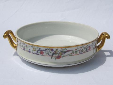 pheasants border, antique Limoges tureen, handled dish without cover