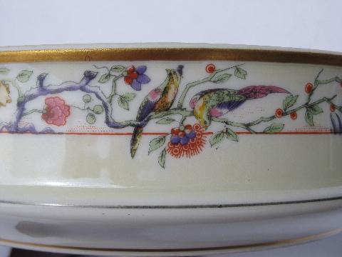 pheasants border, antique Limoges tureen, handled dish without cover