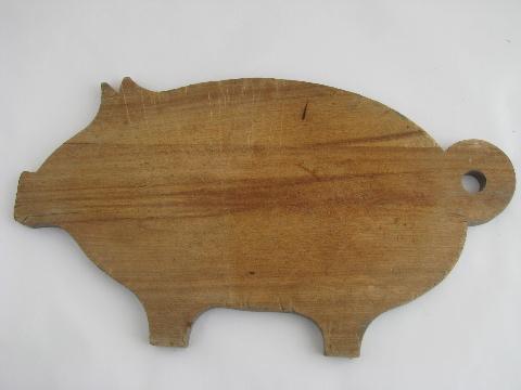 pig shape vintage wood kitchen cutting board, bread or cheese board