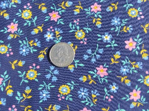 pink & yellow flowers on navy blue, 50s - 60s vintage quilting weight cotton fabric