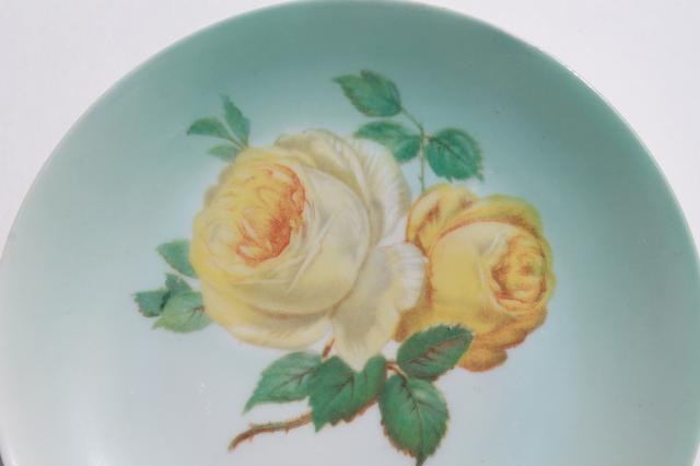 pink & yellow roses hand painted Bavaria china plates, vintage dessert set