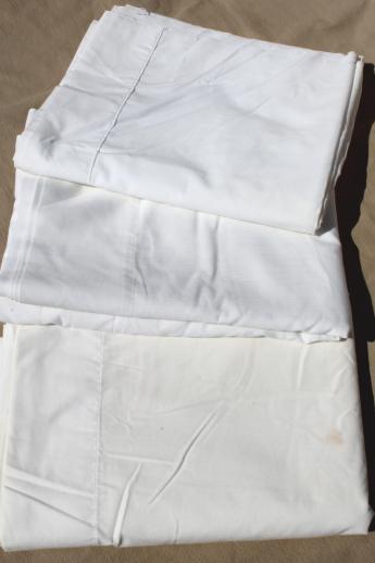 plain white easy care cotton poly blend sheets & pillowcases, vintage bed linens lot