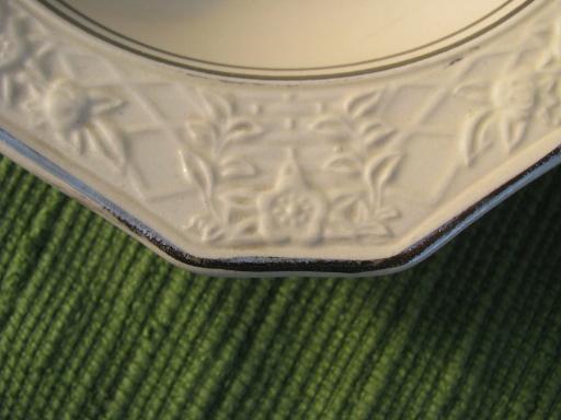 platinum trim Briar Rose vintage Salem china bowls, embossed floral rim