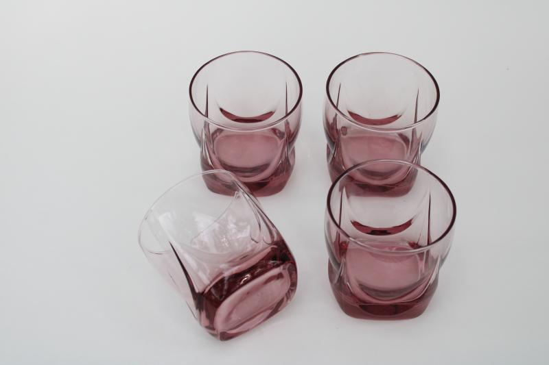 plum pink Imperial drape pattern old fashioned tumblers, vintage Libbey drinking glasses