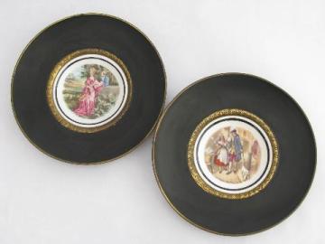 portrait scenes vintage England bone china bowls, old English brassware frames