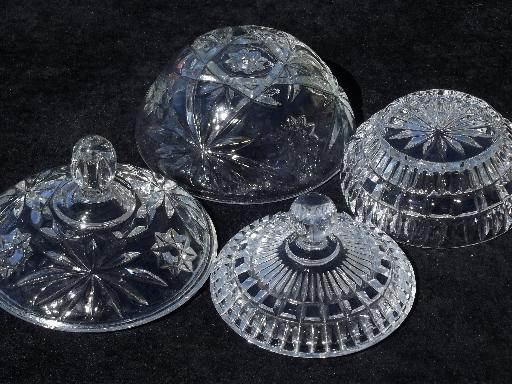 pressed glass candy dishes, 50s vintage crystal clear glass covered boxes