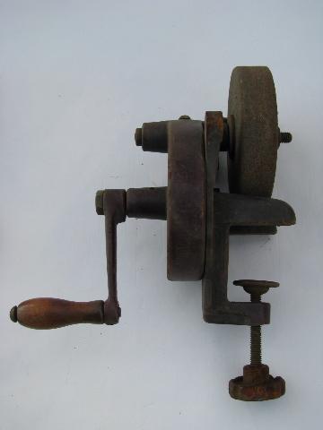 primitive antique farm tool hand grinder for sharpening knives etc.