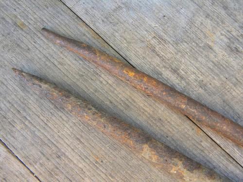 primitive antique vintage forged iron stakes for garden/animal tethers
