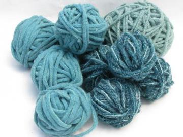 primitive fuzzy old wool blanket rag balls, vintage jadite green