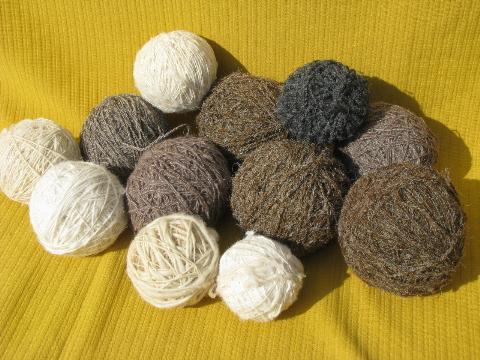 primitive hand-spun wool yarn lot, rustic primitive colors and undyed