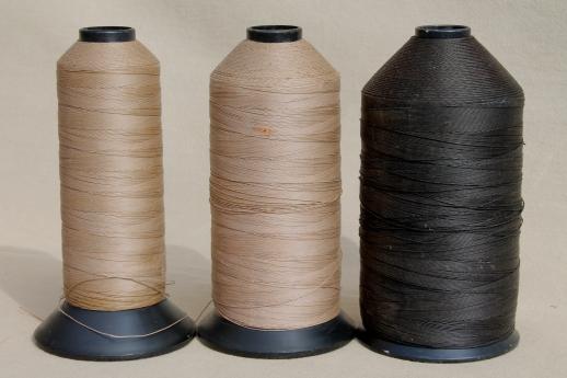 primitive old factory spools of vintage thread, heavy duty industrial sewing thread
