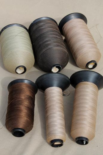 primitive old factory spools of vintage thread, heavy duty industrial sewing thread