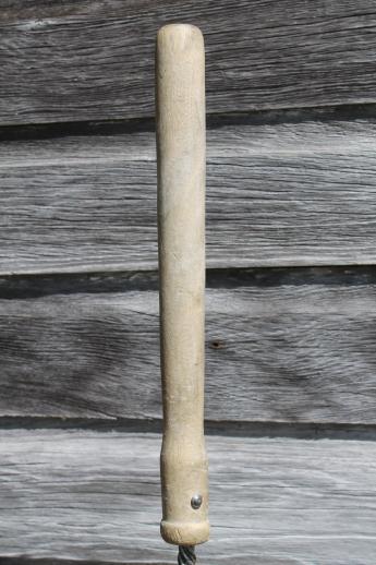 primitive old farm kitchen masher, huge long wood handle stomper crock tamper