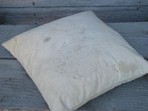 primitive old feather pillows, vintage blue stripe & feed sack fabric
