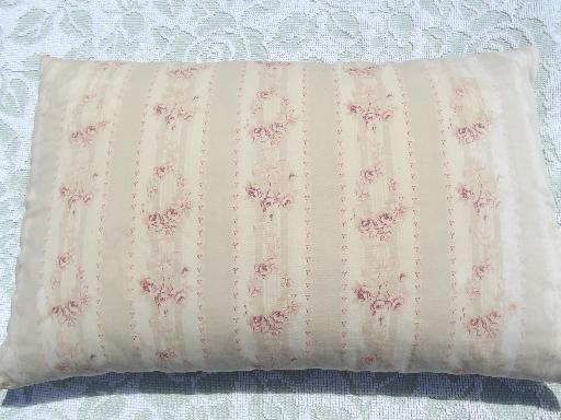 primitive old feather pillows, vintage flowered stripe cotton ticking fabric