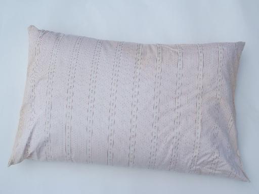 primitive old feather pillows, vintage flowered stripe cotton ticking fabric