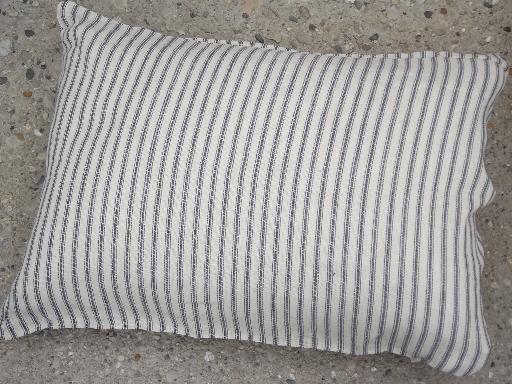 primitive old feather pillows, vintage heavy cotton feed sack fabric