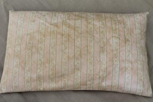 primitive old feather pillows with shabby vintage floral cotton ticking fabric