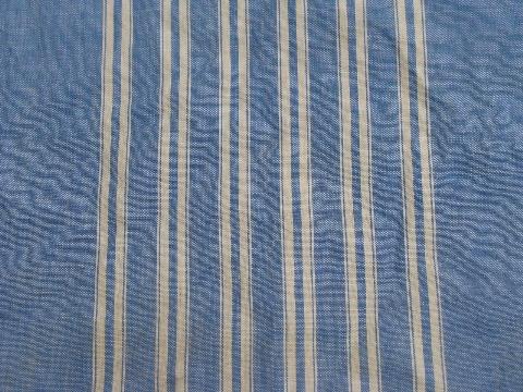 primitive old feather tick bed mattress, vintage blue striped cotton chambray